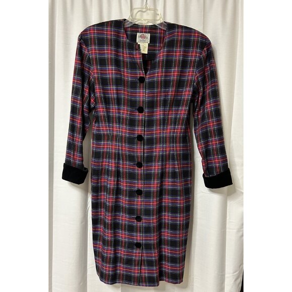 Lanz Original Vintage Dress Red Plaid Modest Womens Sz 12 Buttons - Picture 1 of 6